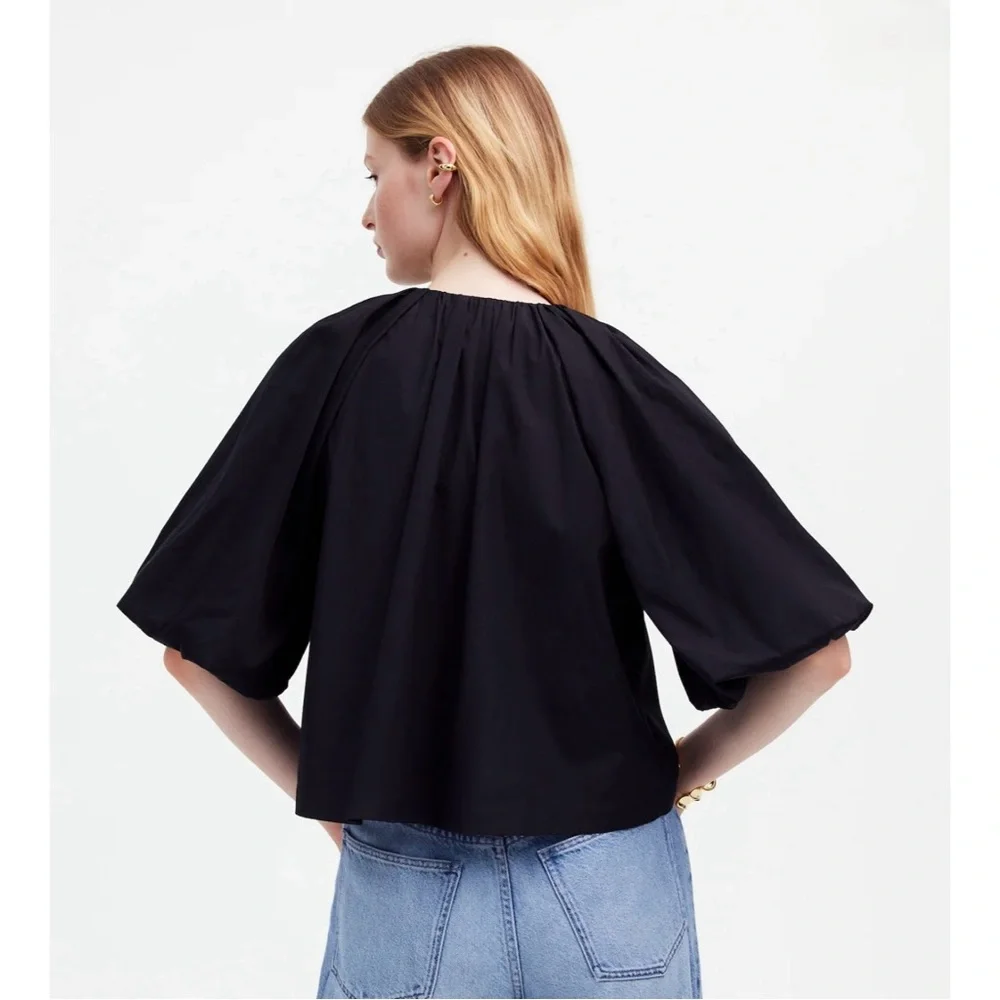 NWT Madewell Bubble-Sleeve Top Poplin True Black